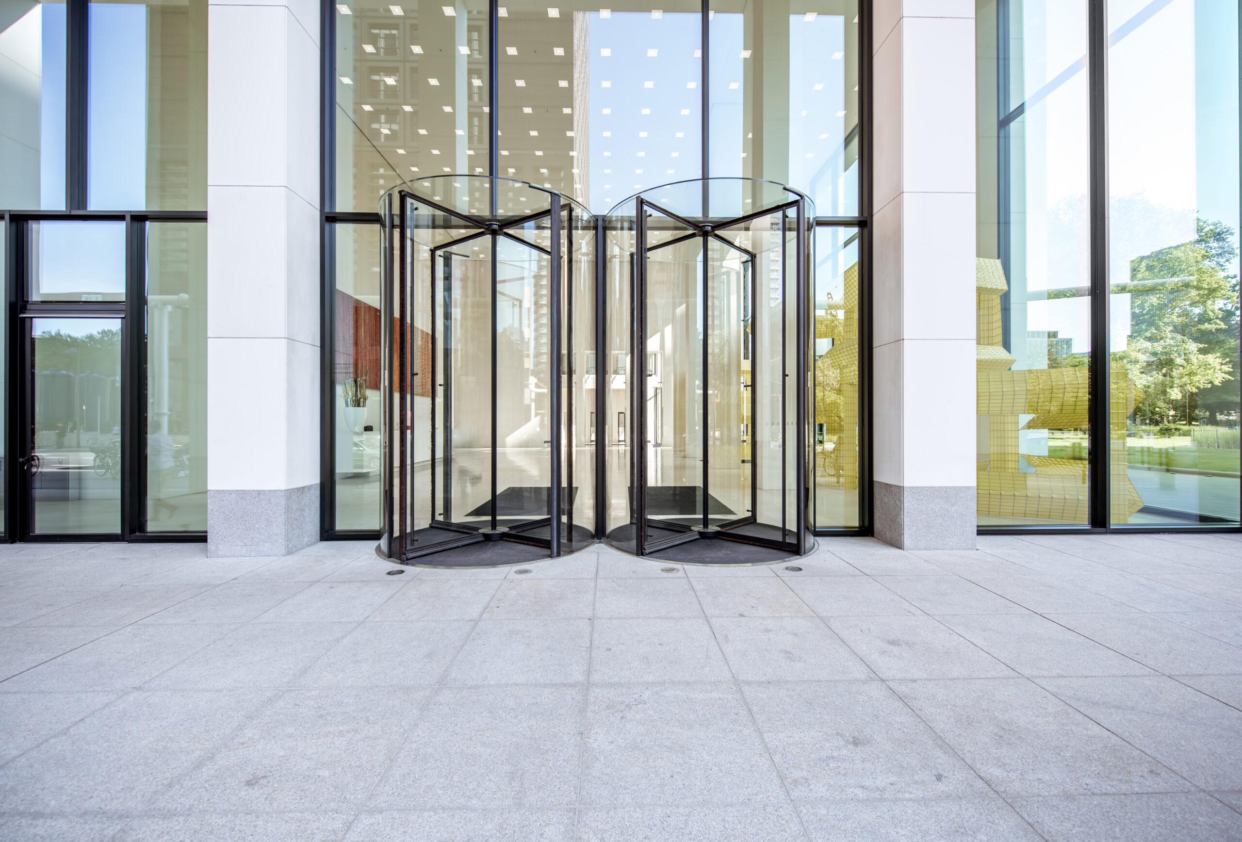 Architectural fragment of the entrance of the modern building in Frankfurt